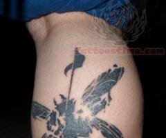 Linkin Park Soldier Black Ink Tattoo On Leg